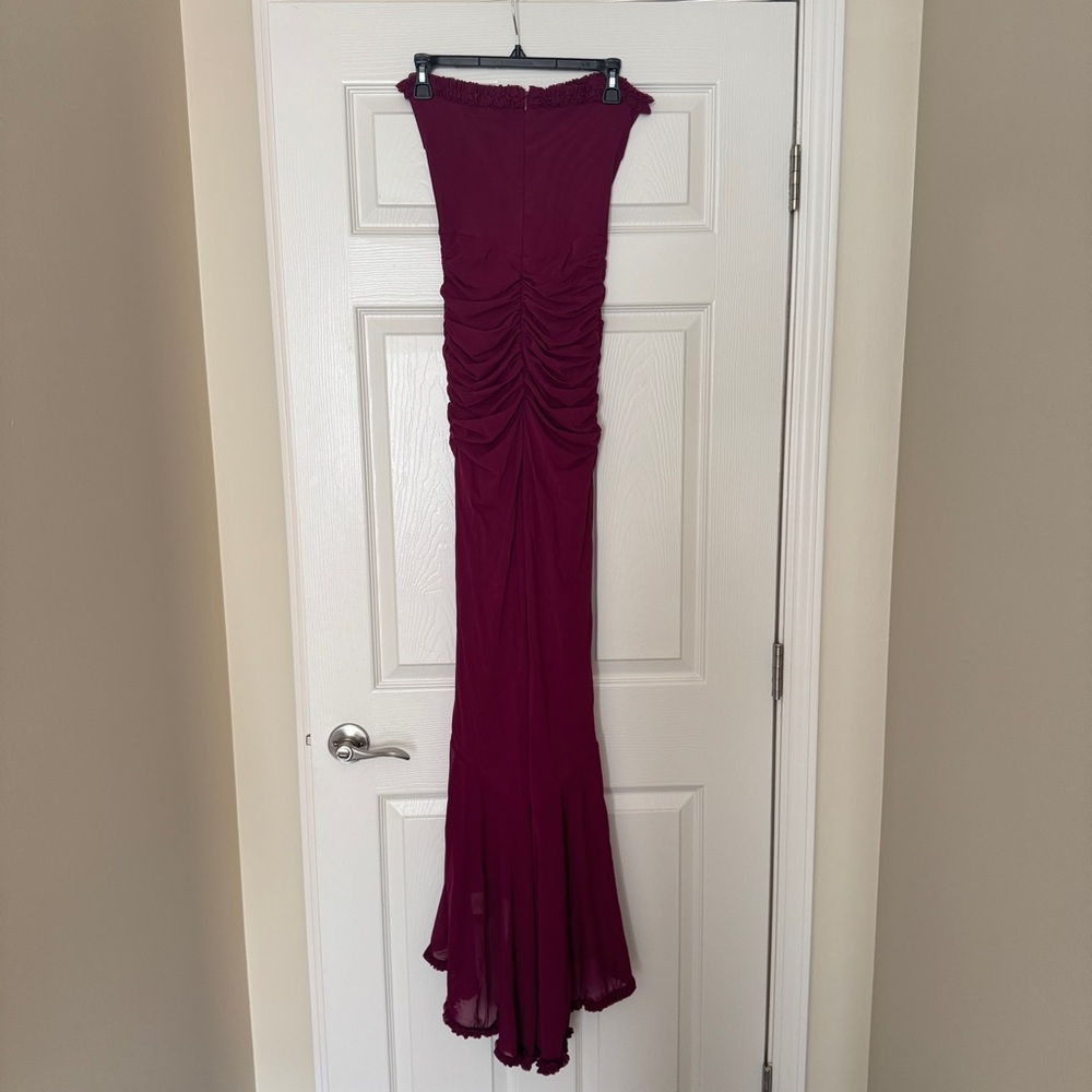 White Fox Boutique Still Got It Mesh Maxi Dress Dark Burgundy - Picture 4 of 5